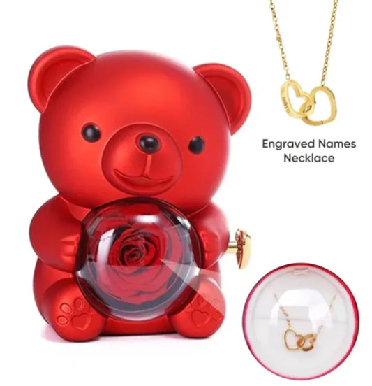 Forever Rose Teddy Bear With Name Necklace