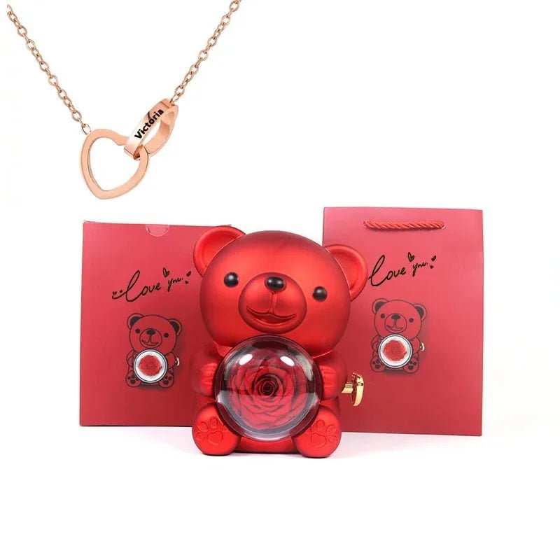 Forever Rose Teddy Bear With Name Necklace - Havenstash